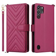 Custodia in pelle multifunzione con 6 slot per schede e cinturino da polso per ZTE nubia Red Magic 10 Pro / 10 Pro+ (rosso rosa)