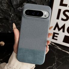 Custodia per telefono cellulare in PU ibrida con rivestimento in tessuto con cuciture MagSafe e magnete per PC (blu ciano)