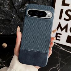 Custodia per telefono cellulare ibrida in PU con rivestimento in tessuto con cuciture MagSafe e magnetica per PC (blu scuro)