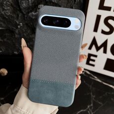 Custodia per telefono cellulare ibrida in PU con rivestimento in tessuto con cuciture MagSafe e magnete per PC (blu ciano)