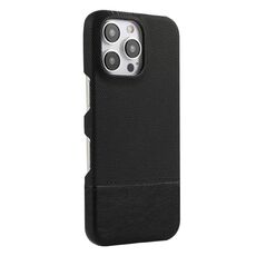 Custodia per iPhone 16 Pro Max in PU ibrida con rivestimento in tessuto con cuciture MagSafe e magnete per PC (nero)