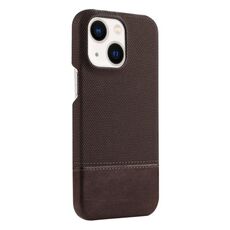 Custodia per iPhone 14/13 in PU ibrida con cerniera magnetica e tessuto MagSafe (marrone scuro)