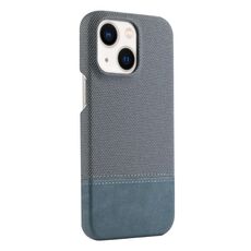 Custodia per iPhone 14 Plus / 15 Plus in PU ibrida con rivestimento in tessuto con cuciture MagSafe e magnete per PC (blu ciano)