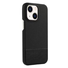 Custodia per iPhone 14 Plus / 15 Plus in PU ibrida con cerniera magnetica MagSafe in tessuto con cuciture (nero)