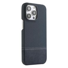 Custodia per iPhone 13 Pro in PU ibrida con rivestimento in tessuto con cuciture MagSafe e magnete per PC (blu scuro)