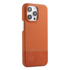 Custodia per iPhone 13 Pro in PU ibrida con rivestimento in tessuto con cuciture MagSafe e magnete per PC (marrone)
