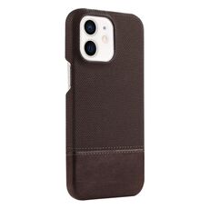 Custodia per iPhone 12/12 Pro in PU ibrida con cerniera e sistema magnetico MagSafe in tessuto con cuciture (marrone scuro)