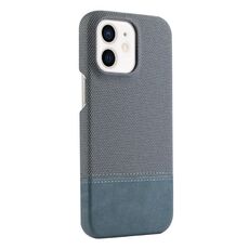 Custodia per iPhone 12/12 Pro in PU ibrida con rivestimento in tessuto con cuciture MagSafe e magnete per PC (blu ciano)