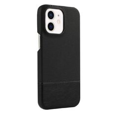 Custodia per iPhone 12/12 Pro in PU ibrida con rivestimento in tessuto con cuciture MagSafe e magnete per PC (nero)