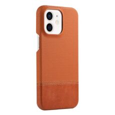 Custodia per iPhone 12/12 Pro in PU ibrida con cuciture in tessuto e supporto magnetico MagSafe (marrone)