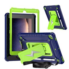 Custodia per tablet ibrida in silicone per iPad 9.7 2018 / Air / Air 2 con supporto a forma di bullone (blu navy olivina)