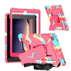 Custodia ibrida in silicone per tablet PC con supporto a forma di bullone per iPad 9.7 2018 / Air / Air 2 (rosa mimetica rossa)