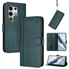 Custodia in pelle retrò con fibbia di giunzione per itel S25 Ultra 4G (verde scuro)