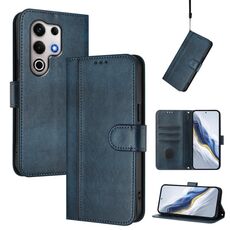 Custodia in pelle retrò con fibbia di giunzione per itel S25 Ultra 4G (blu scuro)