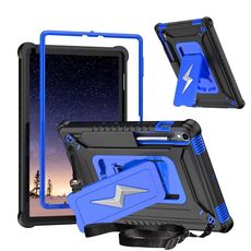 Custodia ibrida in silicone per tablet PC con supporto a forma di bullone per Samsung Galaxy Tab S9 FE / S9 / S8 (nero e blu)