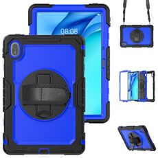 Custodia in silicone ibrido per tablet Huawei MatePad SE 11 2024 con tracolla (PC blu)