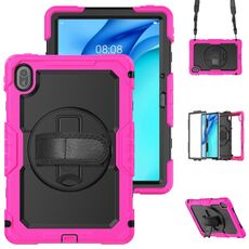 Custodia in silicone ibrida per tablet Huawei MatePad SE 11 2024 con tracolla (rosso rosa)