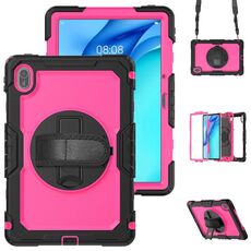 Custodia in silicone ibrido per tablet PC Huawei MatePad SE 11 2024 con tracolla (PC rosso rosa)