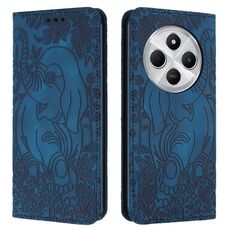 Custodia in pelle goffrata con motivo elefante retrò per Redmi 14C 4G (blu)