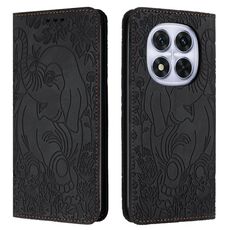 Custodia in pelle goffrata con motivo elefante retrò per Redmi Note 14 Pro / 14 Pro+ 5G (nera)