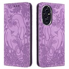 Custodia in pelle goffrata con motivo elefante retrò per Honor 200 (viola)