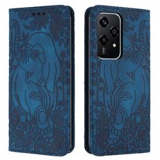 Custodia per telefono in pelle goffrata con motivo elefante retrò per Honor 200 Lite (blu)