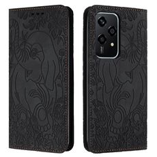 Custodia per telefono in pelle goffrata con motivo retrò elefante per Honor 200 Lite (nera)