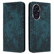 Custodia in pelle goffrata con motivo elefante retrò per Honor 200 Pro (verde)