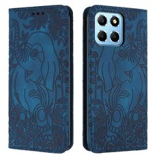 Custodia in pelle goffrata con motivo elefante retrò per Honor X6 4G (blu)