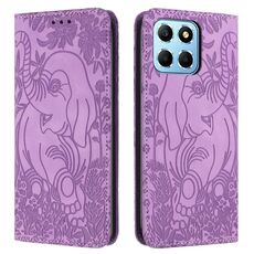 Custodia in pelle goffrata con motivo elefante retrò per Honor X6 4G (viola)