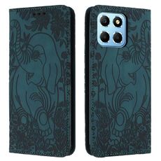 Custodia in pelle goffrata con motivo elefante retrò per Honor X6 4G (verde)