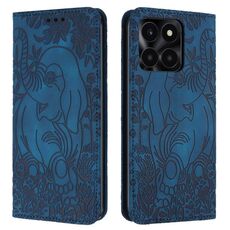 Custodia per telefono in pelle goffrata con motivo elefante retrò per Honor X6a / X6b (blu)