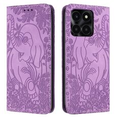 Custodia per telefono in pelle goffrata con motivo elefante retrò per Honor X6a / X6b (viola)