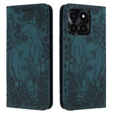Custodia per telefono in pelle goffrata con motivo elefante retrò per Honor X6a / X6b (verde)