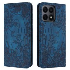 Custodia per telefono in pelle goffrata con motivo elefante retrò per Honor X8a (blu)