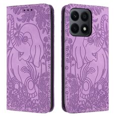 Custodia per telefono in pelle goffrata con motivo elefante retrò per Honor X8a (viola)