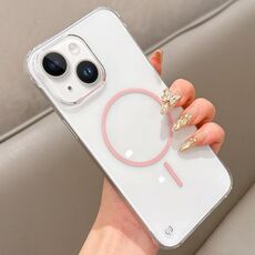 Custodia per telefono MagSafe trasparente per PC con mezza cornice per iPhone 13 (rosa)