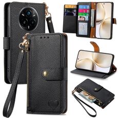 Custodia in pelle con laccetto Love Zipper per Realme 14 Pro+ (nera)