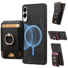 Custodia in pelle con supporto magnetico divisibile retrò per Samsung Galaxy S25 Edge 5G (nera)