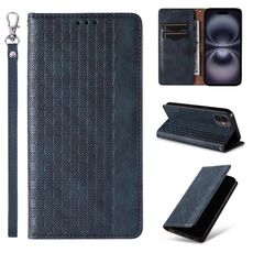 Custodia per telefono in pelle magnetica resistente con motivo intrecciato in rilievo per iPhone 16 Plus (blu)