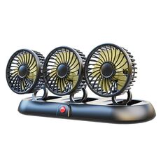 Ventilatore multifunzionale pieghevole regolabile a tre teste per auto con targa (accendisigari giallo da 12 V)
