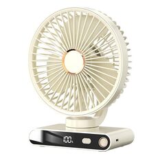 Ventilatore da tavolo con luce notturna, display digitale intelligente a LED F6, 5 velocità, colore: bianco base