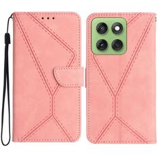 Custodia in pelle goffrata con cuciture per Motorola Edge 60 5G (rosa)