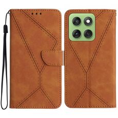 Custodia in pelle goffrata con cuciture per Motorola Edge 60 5G (marrone)