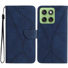 Custodia in pelle goffrata con cuciture per Motorola Edge 60 5G (blu)