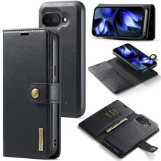 Custodia per telefono in pelle magnetica staccabile con texture Crazy Horse DG.MING per Google Pixel 9a (nera)