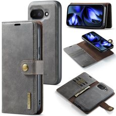 Custodia per telefono in pelle magnetica staccabile con texture Crazy Horse DG.MING per Google Pixel 9a (grigio)