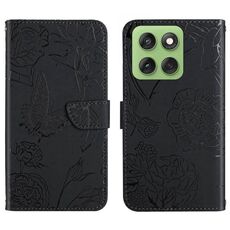 Custodia a libro in pelle con motivo a farfalla per Motorola Edge 60 5G HT03 (nera)