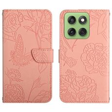 Custodia in pelle flip con motivo a farfalla per Motorola Edge 60 5G HT03 (rosa)