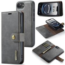Custodia per telefono in pelle magnetica staccabile con texture Crazy Horse DG.MING per iPhone 16e (grigio)